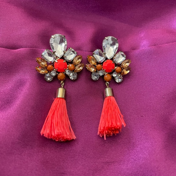 Neon Peach/Orange earrings with crystals.Nwot! - Picture 1 of 6